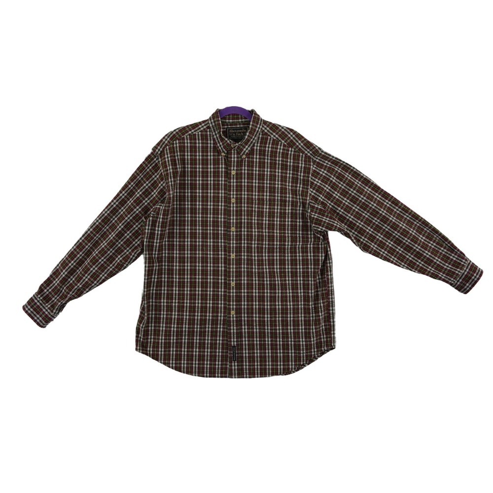 Abercrombie Fitch Button Down Shirt Mens Size Medium Red Green Plaid 100% Cotton